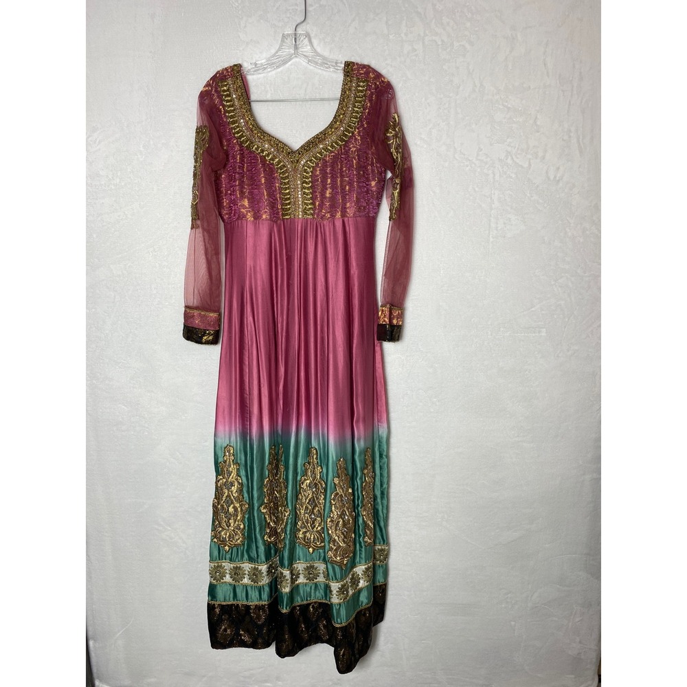 Princess  Dress Embroidered‎ Maxi Dress Evening Gown Pink Green *READ*